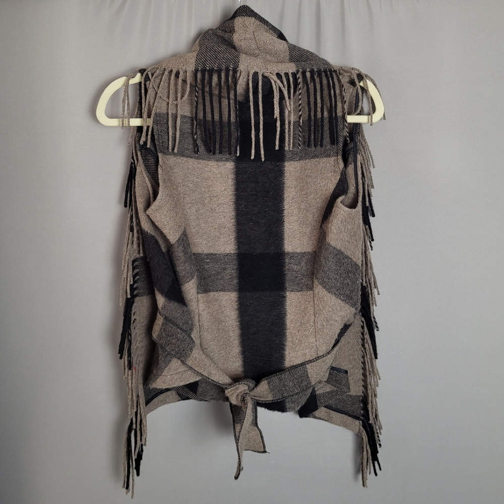 Corey Lynn Calter Plaid Fringe Blanket Vest, Size Small - Picture 2 of 4